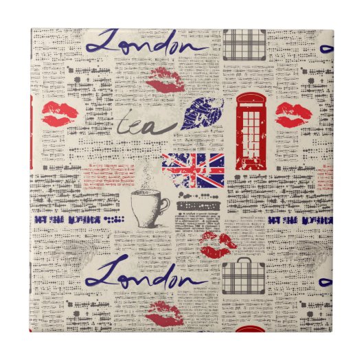 London Newspaper Pattern Tegeltje (Voorkant)