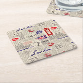 London Newspaper Pattern Vierkante Kartonnen Onderzetter (Schuin)