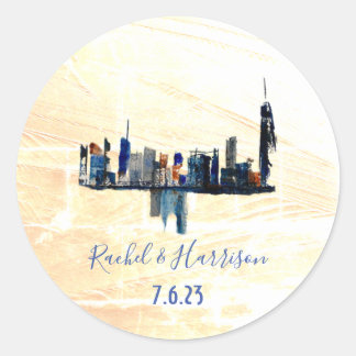 London Painted Landscape Ink Art Wedding Ronde Sticker