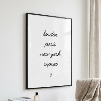 London Parijs New York Herhaal Reis Citaat Poster