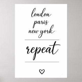 London Parijs New York Herhaal Stad Reizen Poster