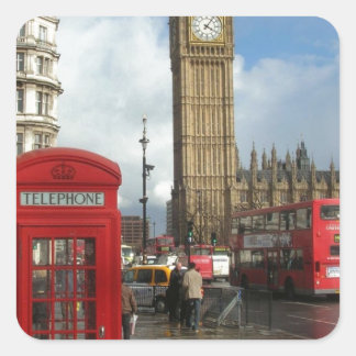 London Phone box & Big Ben (St.K.) Vierkante Sticker
