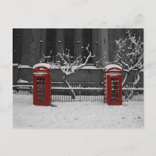 London Phoneboxes in de sneeuw Briefkaart (Voorkant)