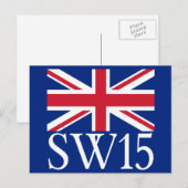London Postcode SW15 met Union Jack Briefkaart (Voorkant / Achterkant)