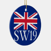 London Postcode SW19 met Union Jack Keramisch Ornament (Rechts)