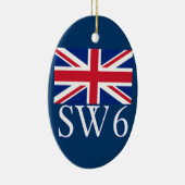 London Postcode SW6 met Union Jack Keramisch Ornament (Rechts)