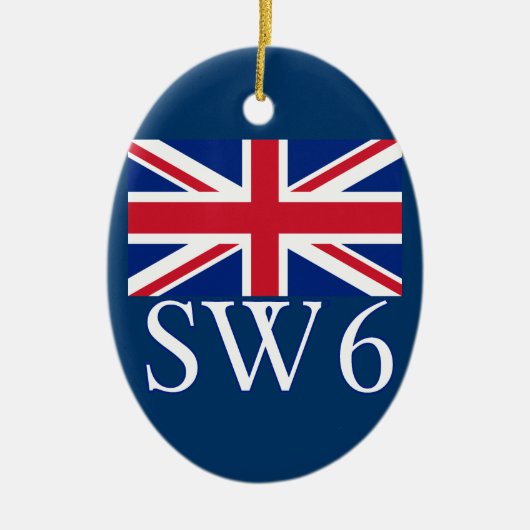 London Postcode SW6 met Union Jack Keramisch Ornament (Voorkant)