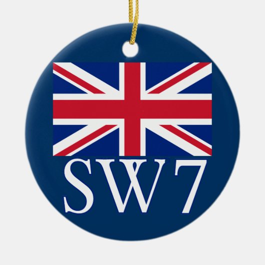 London Postcode SW7 met Union Jack Keramisch Ornament (Voorkant)