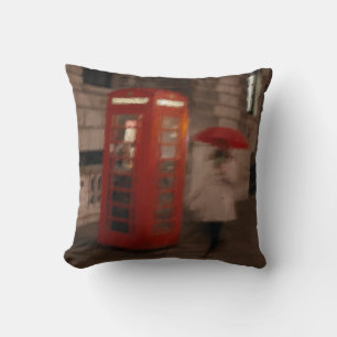 London Rainy Day Phone Box / Umbrella Pillow Kussen