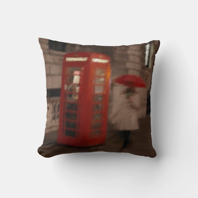 London Rainy Day Phone Box / Umbrella Pillow Kussen (Voorkant)