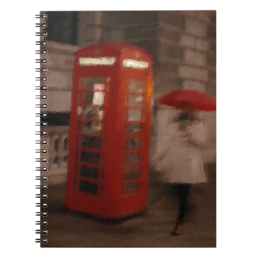London Rainy Day Red Phone Box / Carnet parapluie (Devant)