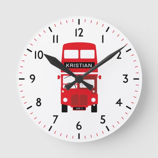 London Red Bus Personalized Numbered Clock Ronde Klok (Voorkant)