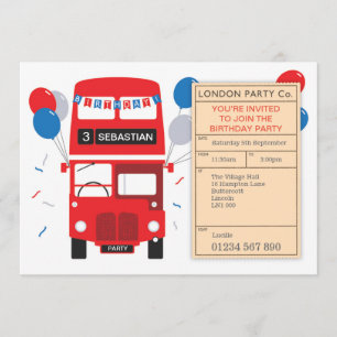 London Red Bus Personnalisé Invitation de fête d'a