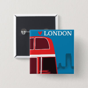 London Red Bus Vierkante Button 5,1 Cm