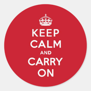 London Red Keep Calm en Carry on Ronde Sticker