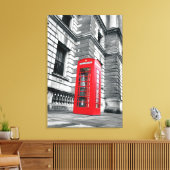 London Red Phone Box Wrapped Canvas Print (Insitu (Woonkamer))