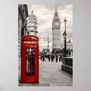 London Red Telephone Big Ben Landscape Poster