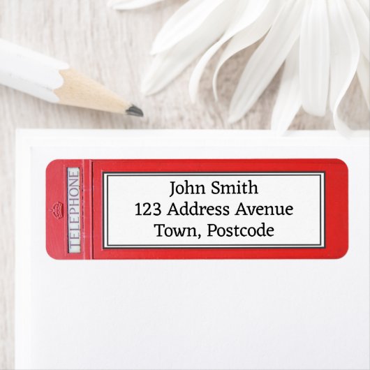 London Red Telephone Box Aangepast retouradres Etiket (Insitu)