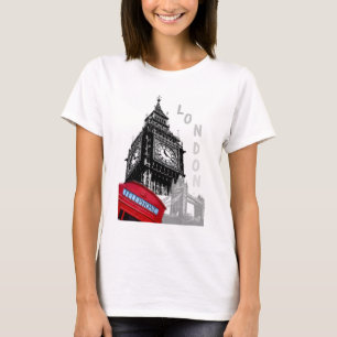 London Red Telephone Box Big Ben Clock Tower T-shirt