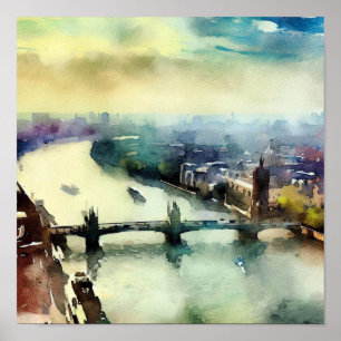 London-River Thames (B), Waterverf Poster
