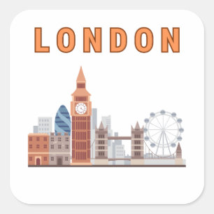 London Silhouette Vierkante Stickers
