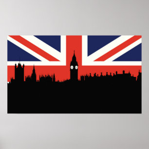 London Skyline   De Britse vlag Poster