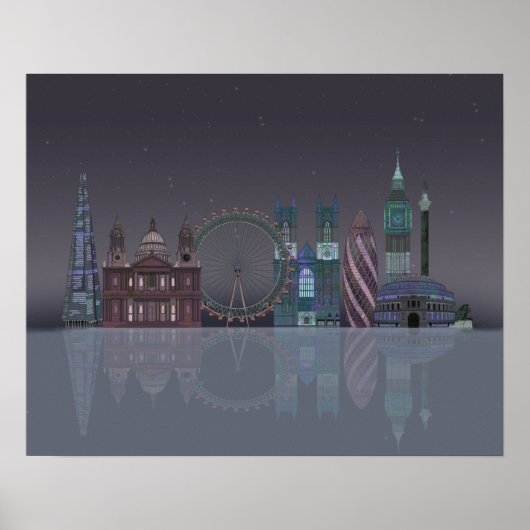 London Skyline Night Reflections Poster (Voorkant)