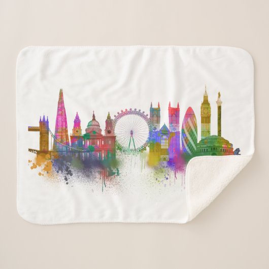London Skyline - Rainbow Sherpa Deken (Voorkant (horizontaal))