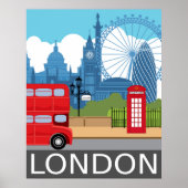 London skyline retro travel poster red bus (Devant)