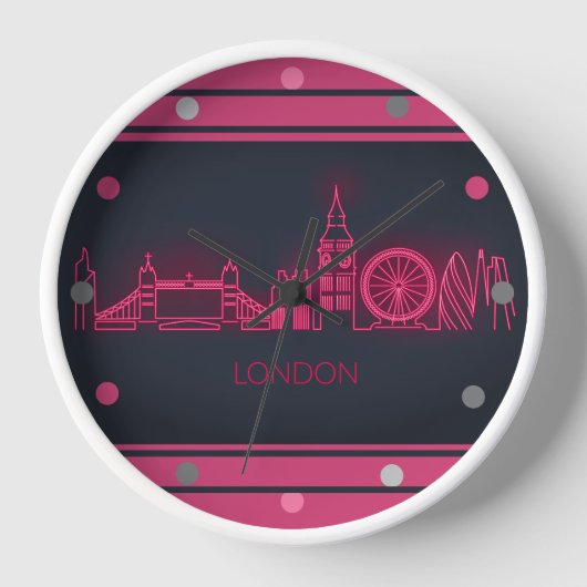 London Skyline Roze Neon Look Stadsprofiel Muur Ro (Voorkant)