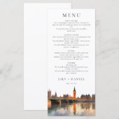London Skyline Watercolor Elegant Wedding Menu (Voorkant / Achterkant)