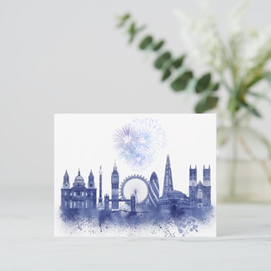London Skyline - Waterverf Blue Briefkaart (Staand voorkant)