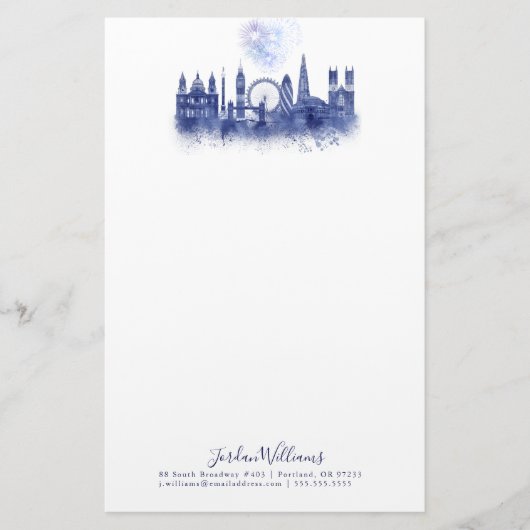 London Skyline - Waterverf Blue Briefpapier (Voorkant)