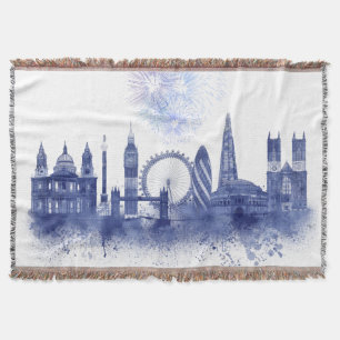 London Skyline - Waterverf Blue Deken