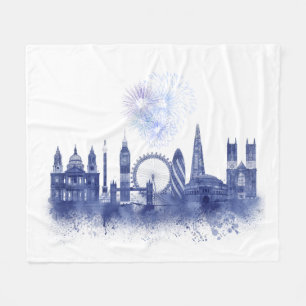 London Skyline - Waterverf Blue Fleece Deken
