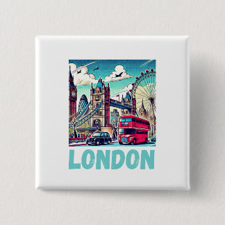 London-Sticker Vierkante Button 5,1 Cm