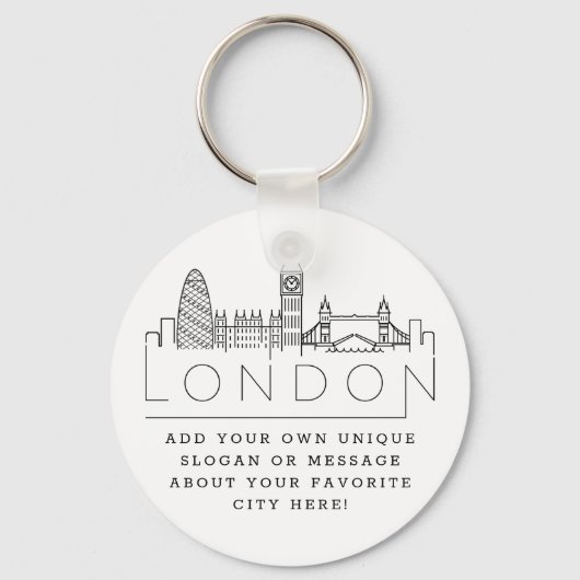 London Stylized Skyline | Aangepaste slogan-Sleute Sleutelhanger (Voorkant)