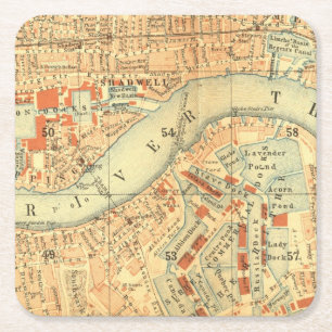 London Thames Map Vierkante Kartonnen Onderzetter