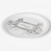 London Tower Bridge Black en White Ink Tekening Papieren Bordje (Gekanteld)