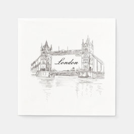 London Tower Bridge Black Ink Classic Tekening Servet