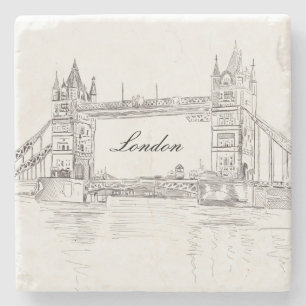London Tower Bridge Black Ink Classic Tekening Stenen Onderzetter