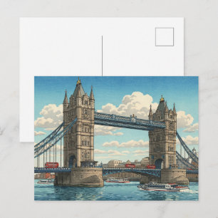 London Tower Bridge Japanse Houtblokprint Briefkaart