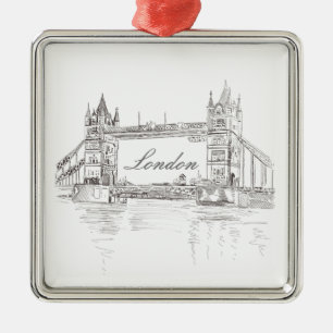 London Tower Bridge Line Drawing kerstboom Metalen Ornament