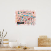 London UK Illustrated Map met Landmarks Poster (Keuken)