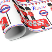 London UK Queens Guard Red Bus Cute Pattern Cadeaupapier (Rol Hoek)