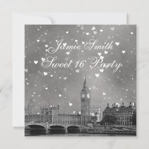 London UK Skyline Gray White Heart Sweet 16 Kaart