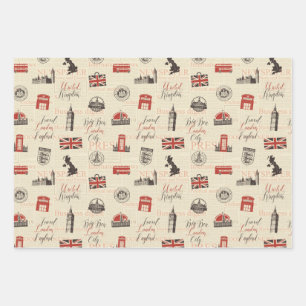 London UK Street Gift Wrapping Paper Set of 3