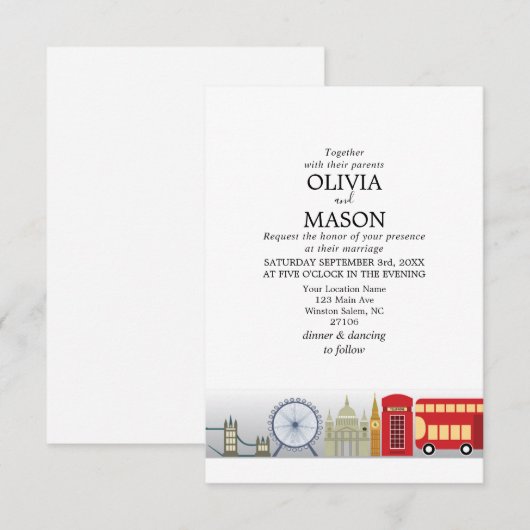London Wedding Invitation UK Engeland Kaart (Voorkant / Achterkant)