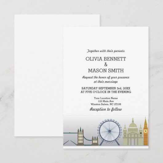 London Wedding Invitation UK Engeland Kaart (Voorkant / Achterkant)