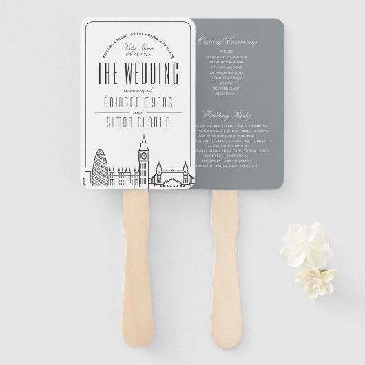 London Wedding | Weddenschap-programma Hand Fan Handwaaier (Voorkant en achterkant)